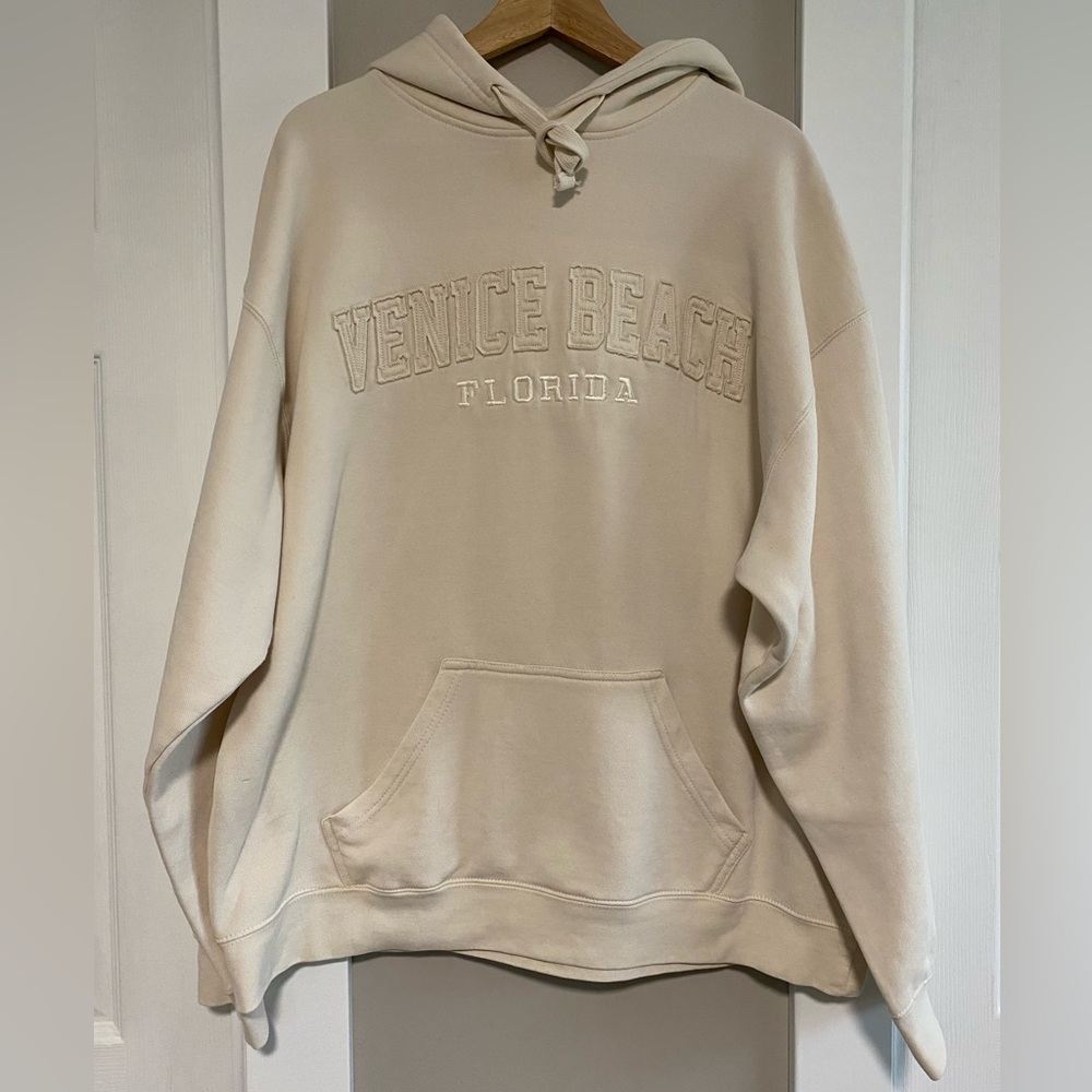 Venice Beach Florida Embroidered Pullover Hoodie - Cream